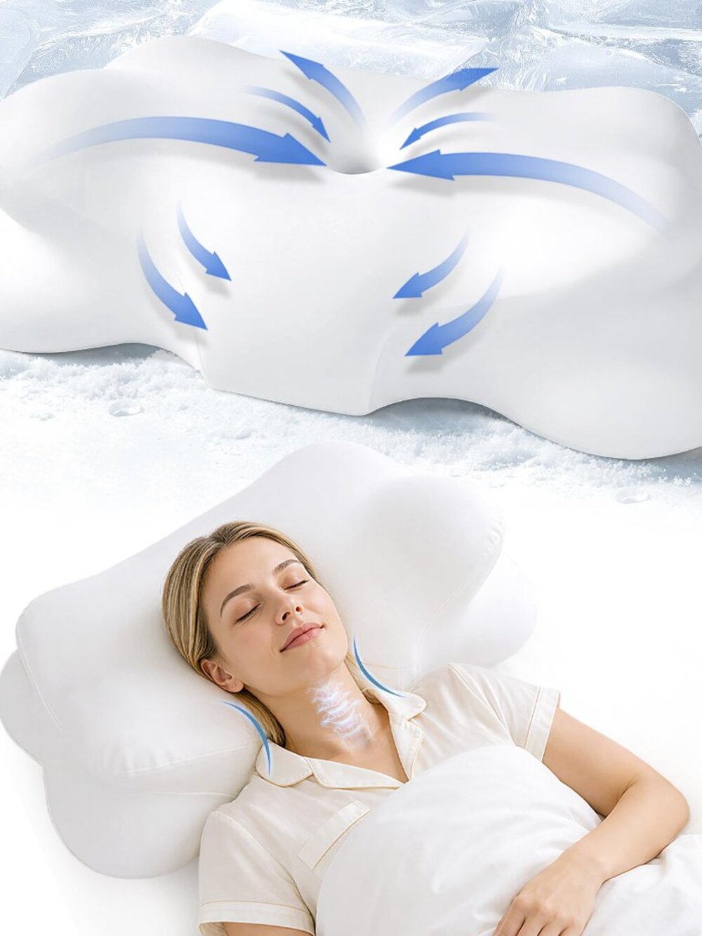 Cooling Memory Foam Cervical Neck Pillow - Dual Height Contour for Side Sleepers